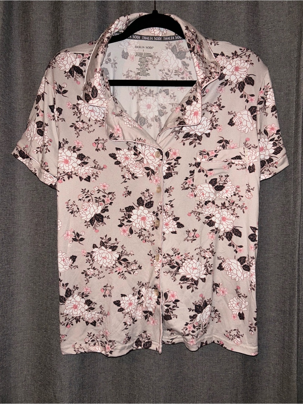 Thalia Sodi Pink Floral Short-Sleeve Button-up Top
